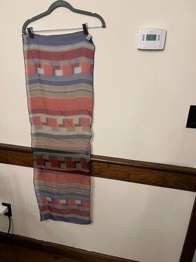 Striped Sheer Echo Scarf in Coral and Blue